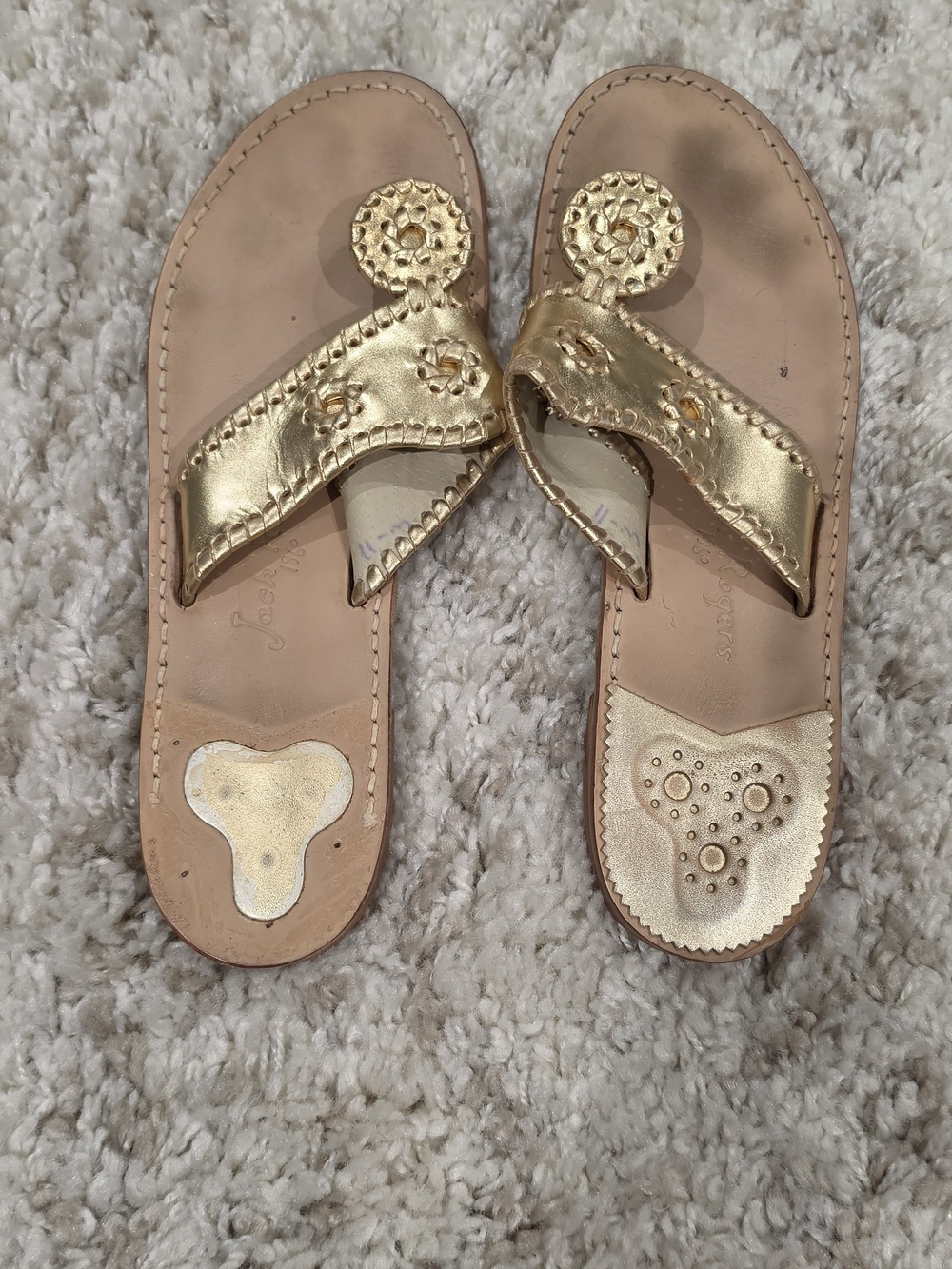 Jack Rogers Gold Leather Thong Sandals